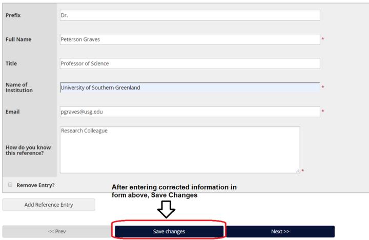 Image of Applicant Portal: Add New Ref Entry