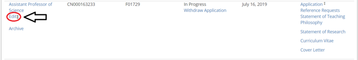 Image of Applicant Portal: Click Edit link