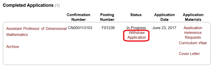 Completed Applications - Withdraw
